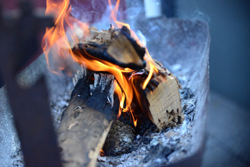 close up of burning firewood
