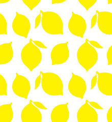 Vector seamless pattern of yellow doodle yellow lemon silhouette isolated on white background