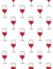 Vector seamless pattern of hand drawn doodle sketch red vine glass isolated on white background
