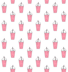 Vector seamless pattern of pink hand drawn doodle sketch smoothie milk shake drink isolated on white background