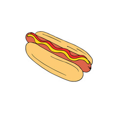 Vector hand drawn doodle sketch colored hot dog isolated on white background