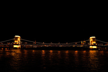Panorama of Chain Bridge of Budapest at night