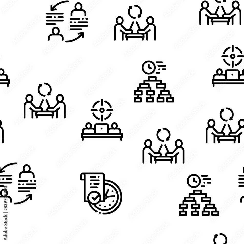 Poster hackathon development seamless pattern vector thin line. illustrations
