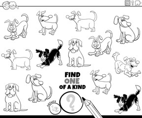 one of a kind task with dogs coloring book page