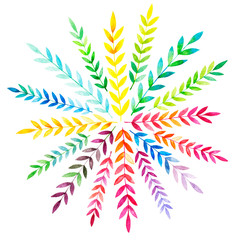 Multi-colored branches with leaves on a white background. Isolated objects on a white background.