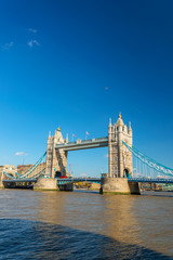 A view of the Tower Bridge during a sunny and clear day.