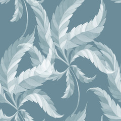 Fototapeta na wymiar Seamless watercolor pattern of hemp leaves. Gray, laconic background.
