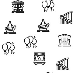 Amusement Park And Attraction Seamless Pattern Vector Thin Line. Illustrations