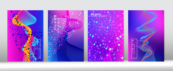 Geometric Gradient Overlay. Big Data Tech Neon Magazine. 3D Liquid Shapes Music Cover 