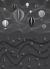 The parade of balloons. Dark gray illustration