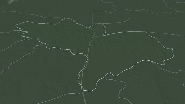 Kogi, state with its capital, zoomed and extruded on the administrative map of Nigeria in the conformal Stereographic projection. Animation 3D