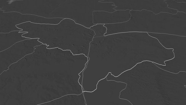 Kogi, state with its capital, zoomed and extruded on the bilevel map of Nigeria in the conformal Stereographic projection. Animation 3D