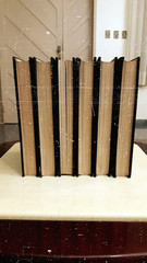 Stack of old books arranged 