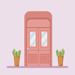 Door icon in flat style, vector illustration. Door and cactus 
