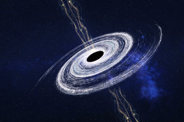 Sthange pulsar Black hole somewere in space. Science fiction. Dramatic space background. Elements...
