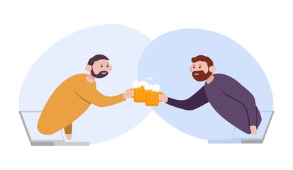 Two friends clinking glass beer. Concept stay home for coronavirus epidemic quarantine.