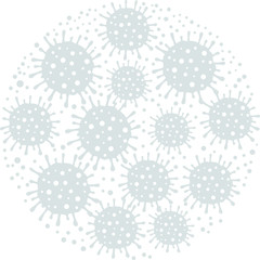 Hand drawn coronavirus silver cells on transparent background round vector element.Template for medicine blogs, children booklets, hygienic articles,news background