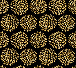 Vector seamless floral pattern with beautiful circle flowers made of gold glitter