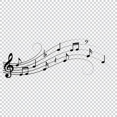 Music notes. Musical design elements with swirls. Vector illustration.