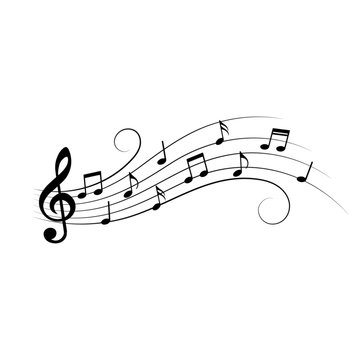 Music notes. Music notes on wavy lines with swirls. Vector illustration.
