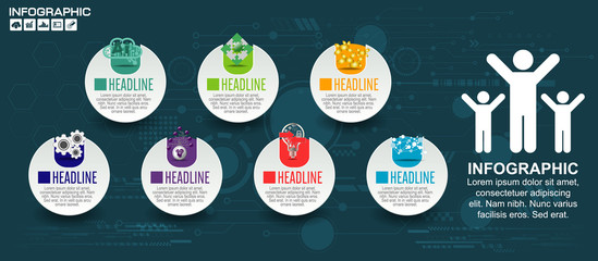 Circle infographics elements design. Abstract business workflow with 7 options