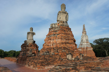 Duo of Meditating Buddha's Statue Backs Prang Temple Wat Phra Ram