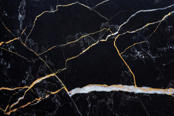 black marble with Golden lines, natural black marble texture. White and yellow patterned natural details in dark grey marble. Textured background for interior or product design