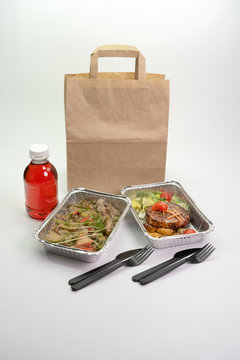 Healthy restaurant food with home delivery. Food delivery during the period of self-isolation.