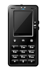 Vector drawing of a brandless black mobile phone from the early 2000s.