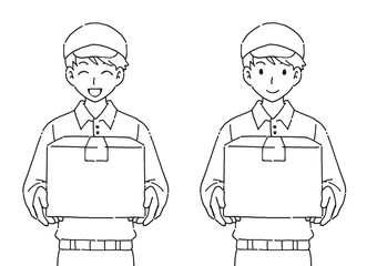 宅配サービス　男性配達員のイラスト　線画