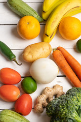 fruits and vegetables on white background