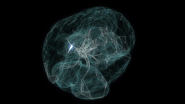 Digital brain artificial intelligence. AI big data deep learning computer machine with machine code, seamless loop 3d neural network