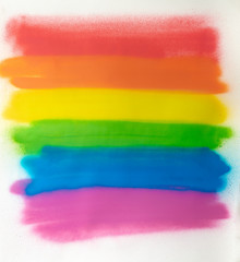 Bandera LGTBI+ O LGTB realizada con sprays de colores sobre papel blanco 