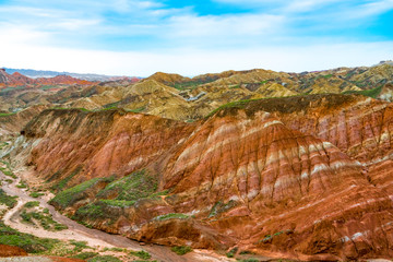 Fototapeta premium Zhangye Danxia National Geological Park.Colorful Danxia Geopark in Zhangye City, Gansu Province, China. Beautiful and colorful Danxia landforms. 