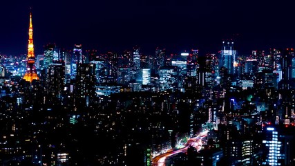 4k 東京夜景 タイムラプス 新宿 高層ビル街 Wall Mural Oka