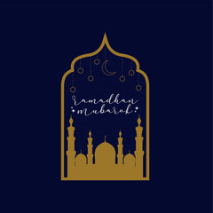 Mosque Silhoutte with Gold Colour, Ramadhan Kareem, Ramadhan Background