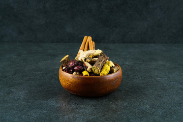 winter tea in which natural products are prepared mixed