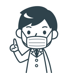マスクをした医者　説明　モノクロ