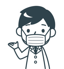 マスクをした医者　困る　モノクロ