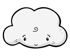 Vector drawing of a cute cloud with facial features isolated on white with a black outline and simple lines. Can represent bad weather, a rain forecast, natural elements and more.