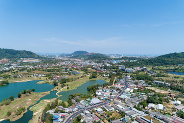 Fototapeta na wymiar Aerial view drone shot of modern houses village in thailand.