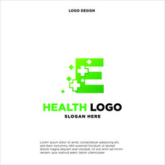 Letter E Pixel logo, Plus sign logo, Medical health care hospital symbol, Technology and digital logotype