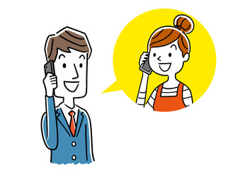 Stock illustration: husband talking on the phone with his wife