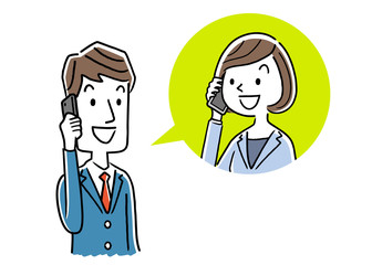 Stock illustration: businessman talking on the phone with a woman in a suit
