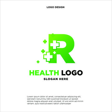 Letter R Pixel logo, Plus sign logo, Medical health care hospital symbol, Technology and digital logotype