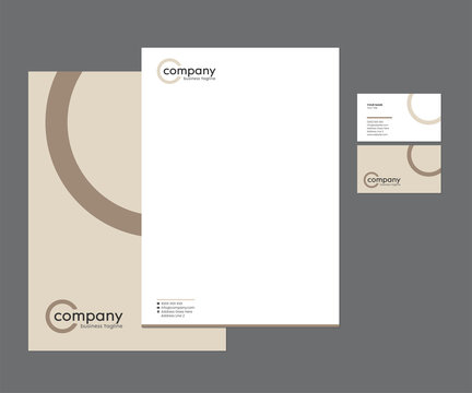 Beige Stationery Letterhead, Business Card Set with Logo Design