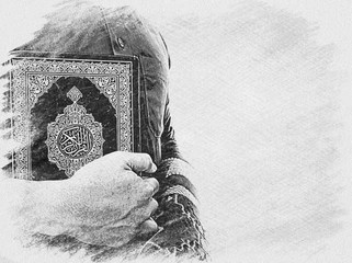 Man Holding quran illustration. Islamic Background