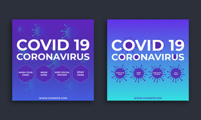 Covid 19 coronavirus square background or social media banner post template