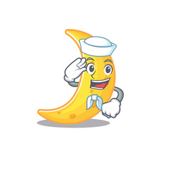 Sailor cartoon character of crescent moon with white hat