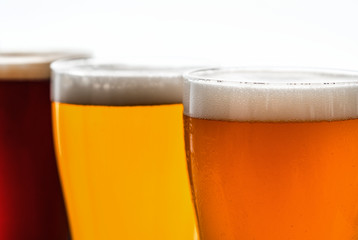 Pints of draught beer macro photography